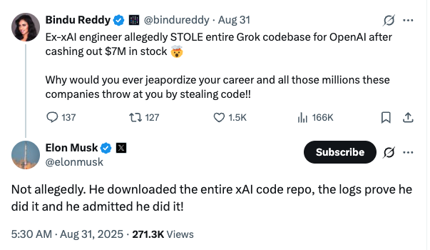 马斯克证实xAI代码库被盗